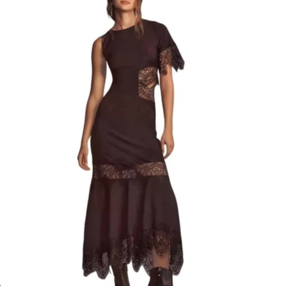 Hutch- NWT Black Asymmetrical Lace Mix Maxi Slip Midi Dress - Picture 1 of 6